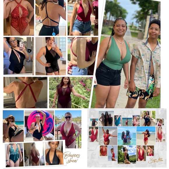 NWT Women's Deep V Neck Crisscross Back Self Tie One-piece Swimsuit SIZE LARGE - Picture 5 of 17